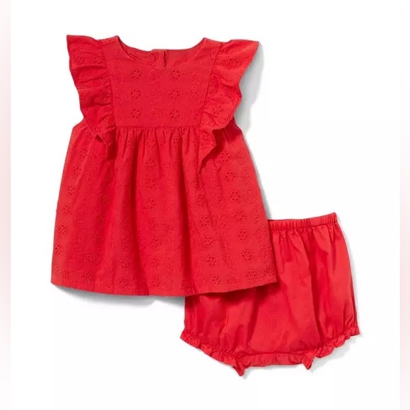 Janie And Jack Lovely Red Baby Eyelet Strawberry Dress Baby Girl Size 3-6 Months - Picture 1 of 9